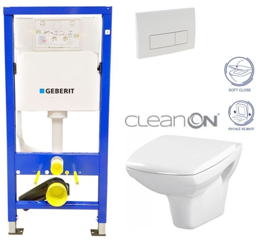 Obrázok /SET/GEBERIT - SET Duofix Sada pre závesné WC 458.103.00.1 + tlačidlo DELTA51 BIELE + WC CERSANIT CLEAN ON CARINA + SEDADLO (458.103.00.1 51BI CA2)