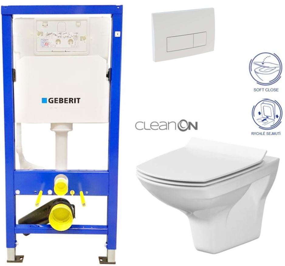 Obrázok /SET/GEBERIT - SET Duofix Sada pre závesné WC 458.103.00.1 + tlačidlo DELTA51 BIELE + WC CERSANIT CLEAN ON CARINA + SEDADLO (458.103.00.1 51BI CA3)