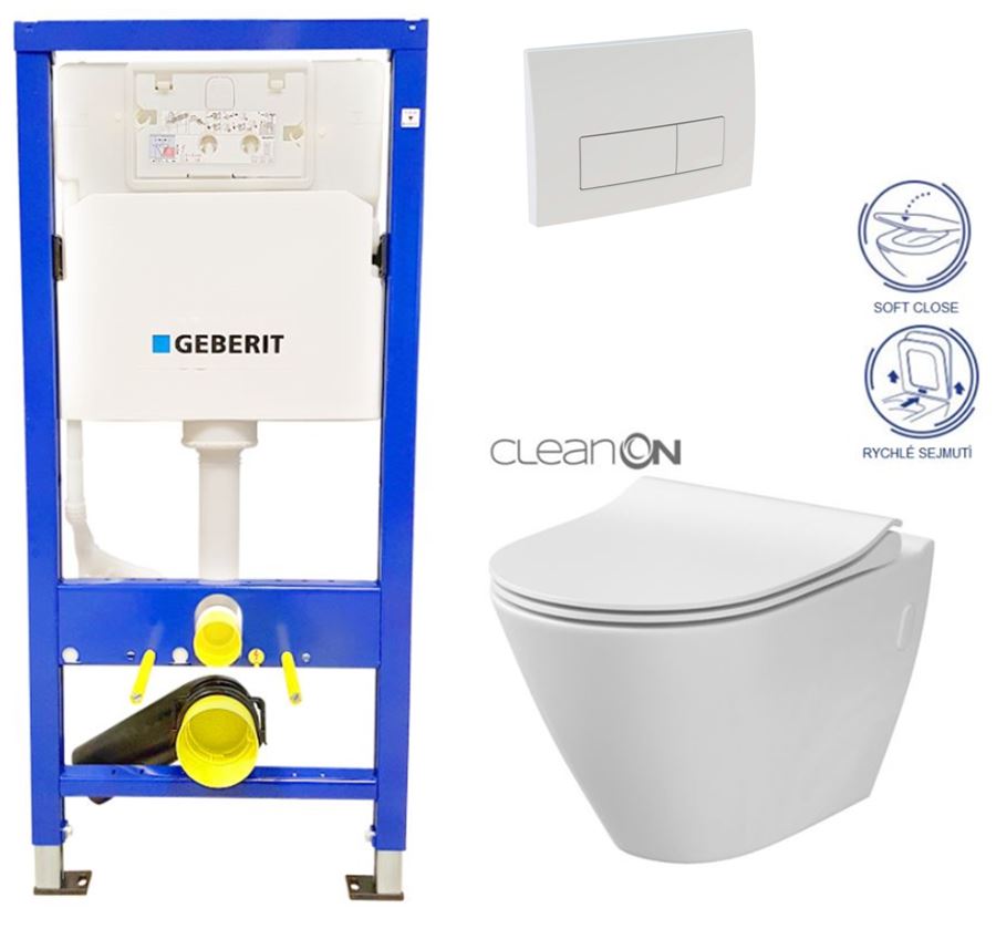 Obrázok /SET/GEBERIT - SET Duofix Sada pre závesné WC 458.103.00.1 + tlačidlo DELTA51 BIELE + WC CERSANIT CLEAN ON CITY + SEDADLO (458.103.00.1 51BI CI1)