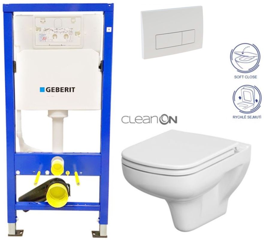 Obrázok /SET/GEBERIT - SET Duofix Sada pre závesné WC 458.103.00.1 + tlačidlo DELTA51 BIELE + WC CERSANIT CLEAN ON COLOUR + SEDADLO (458.103.00.1 51BI CN1)