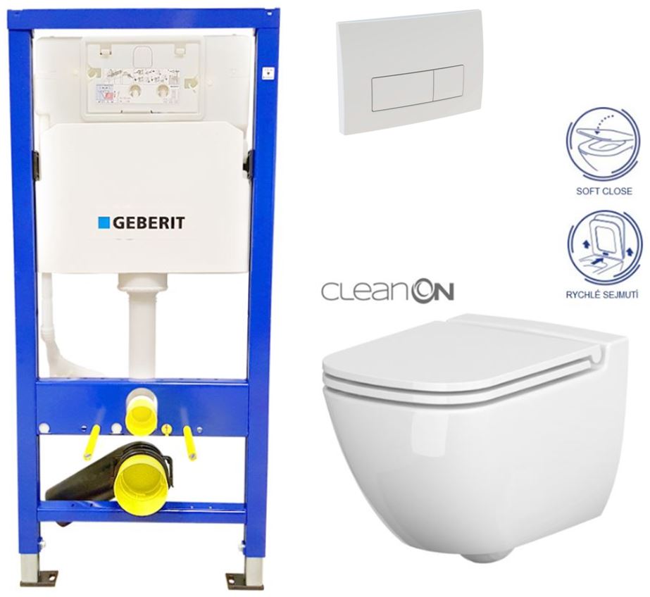 Obrázok /SET/GEBERIT - SET Duofix Sada pre závesné WC 458.103.00.1 + tlačidlo DELTA51 BIELE + WC CERSANIT CLEAN ON CASPIA + SEDADLO (458.103.00.1 51BI CP1)