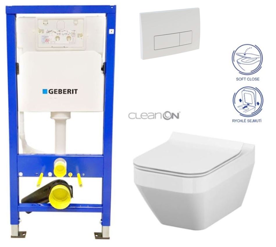 Obrázok /SET/GEBERIT - SET Duofix Sada pre závesné WC 458.103.00.1 + tlačidlo DELTA51 BIELE + WC CERSANIT CLEAN ON CREA ŠTVOREC + SEDADLO (458.103.00.1 51BI CR2)