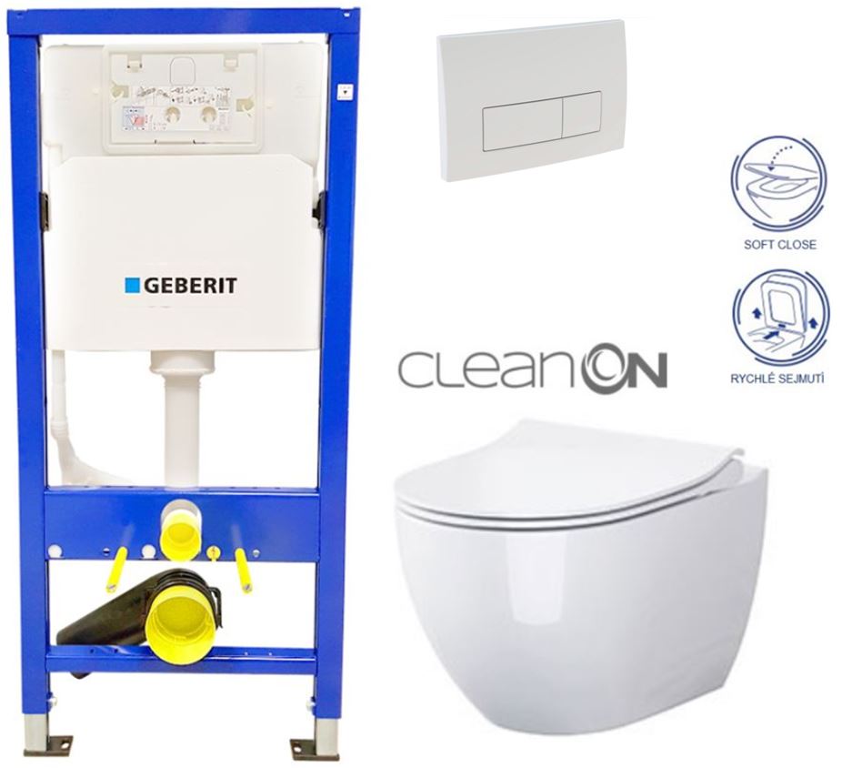 Obrázok /SET/GEBERIT - SET Duofix Sada pre závesné WC 458.103.00.1 + tlačidlo DELTA51 BIELE + WC CERSANIT CLEAN ON URBAN HARMONY + SEDADLO (458.103.00.1 51BI HA1)