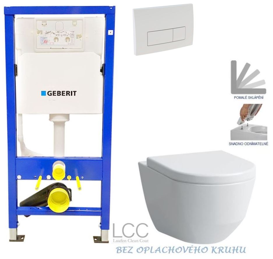 Obrázok /SET/GEBERIT - SET Duofix Sada pre závesné WC 458.103.00.1 + tlačidlo DELTA51 BIELE + WC LAUFEN PRO LCC RIMLESS + SEDADLO (458.103.00.1 51BI LP2)