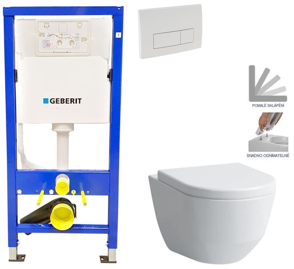 Obrázok /SET/GEBERIT - SET Duofix Sada pre závesné WC 458.103.00.1 + tlačidlo DELTA51 BIELE + WC LAUFEN PRO + SEDADLO (458.103.00.1 51BI LP3)