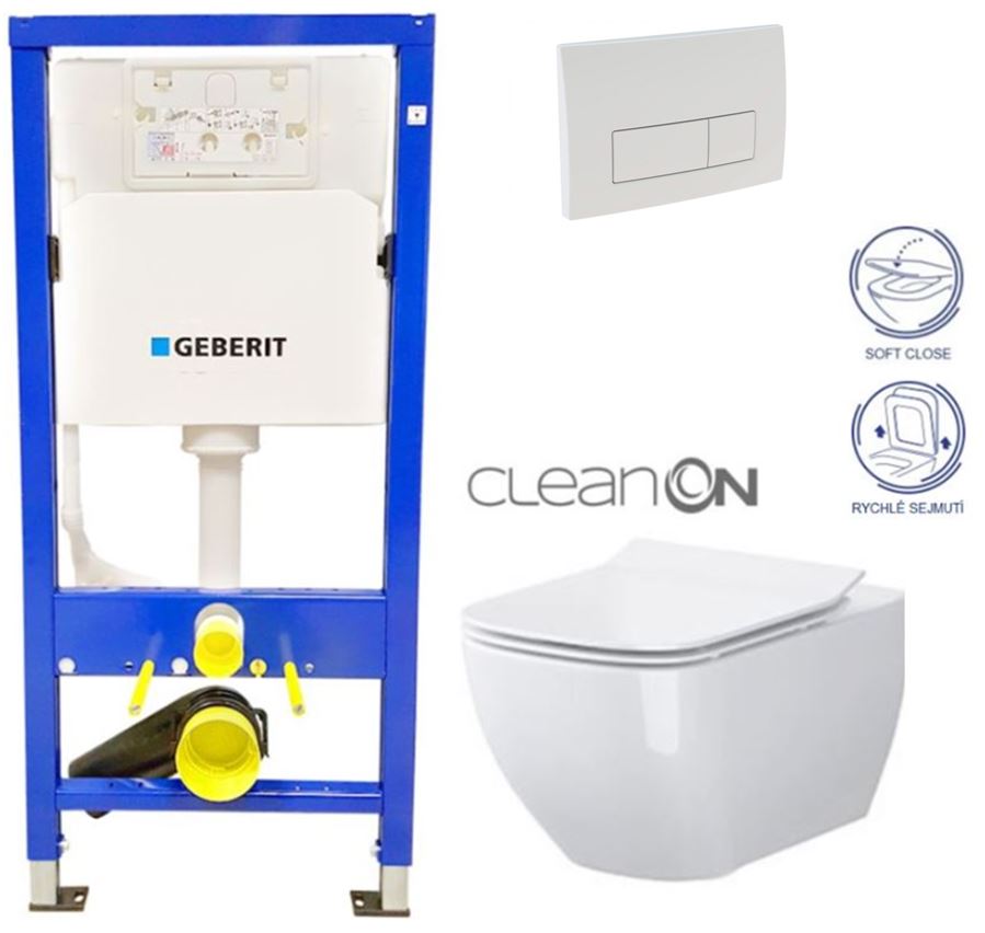 Obrázok /SET/GEBERIT - SET Duofix Sada pre závesné WC 458.103.00.1 + tlačidlo DELTA51 BIELE + WC CERSANIT CLEAN ON METROPOLITAN + SEDADLO (458.103.00.1 51BI ME1)