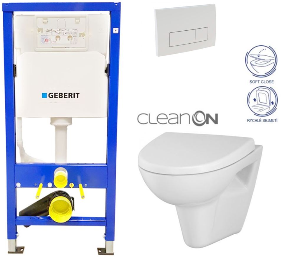 Obrázok /SET/GEBERIT - SET Duofix Sada pre závesné WC 458.103.00.1 + tlačidlo DELTA51 BIELE + WC CERSANIT CLEAN ON PARVA + SEDADLO (458.103.00.1 51BI PA1)