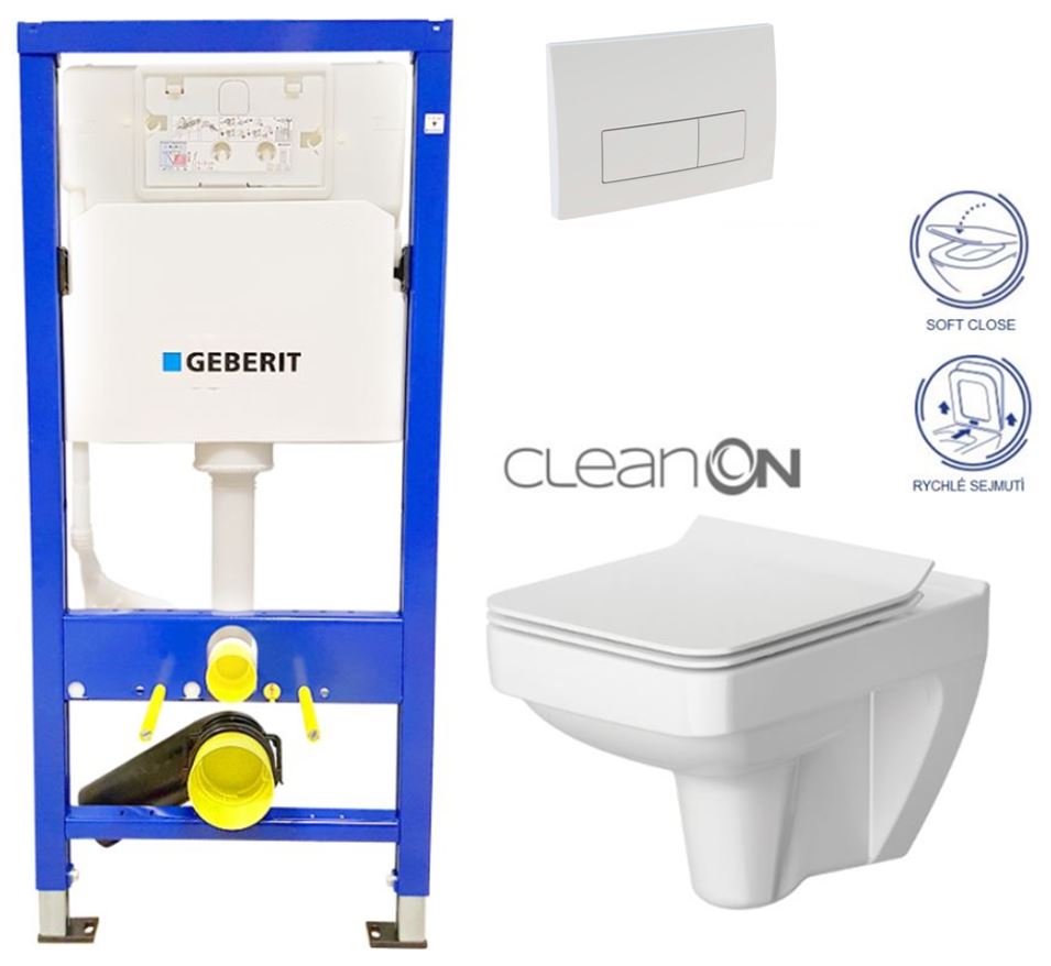 Obrázok /SET/GEBERIT - SET Duofix Sada pre závesné WC 458.103.00.1 + tlačidlo DELTA51 BIELE + WC CERSANIT CLEAN ON SPLENDOUR + SEDADLO (458.103.00.1 51BI SP1)