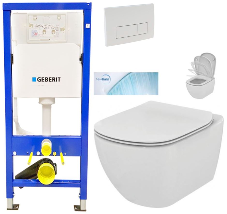 Obrázok /SET/GEBERIT - SET Duofix Sada pre závesné WC 458.103.00.1 + tlačidlo DELTA51 BIELE + WC TESI so sedadlom SoftClose, AquaBlade (458.103.00.1 51BI TE1)