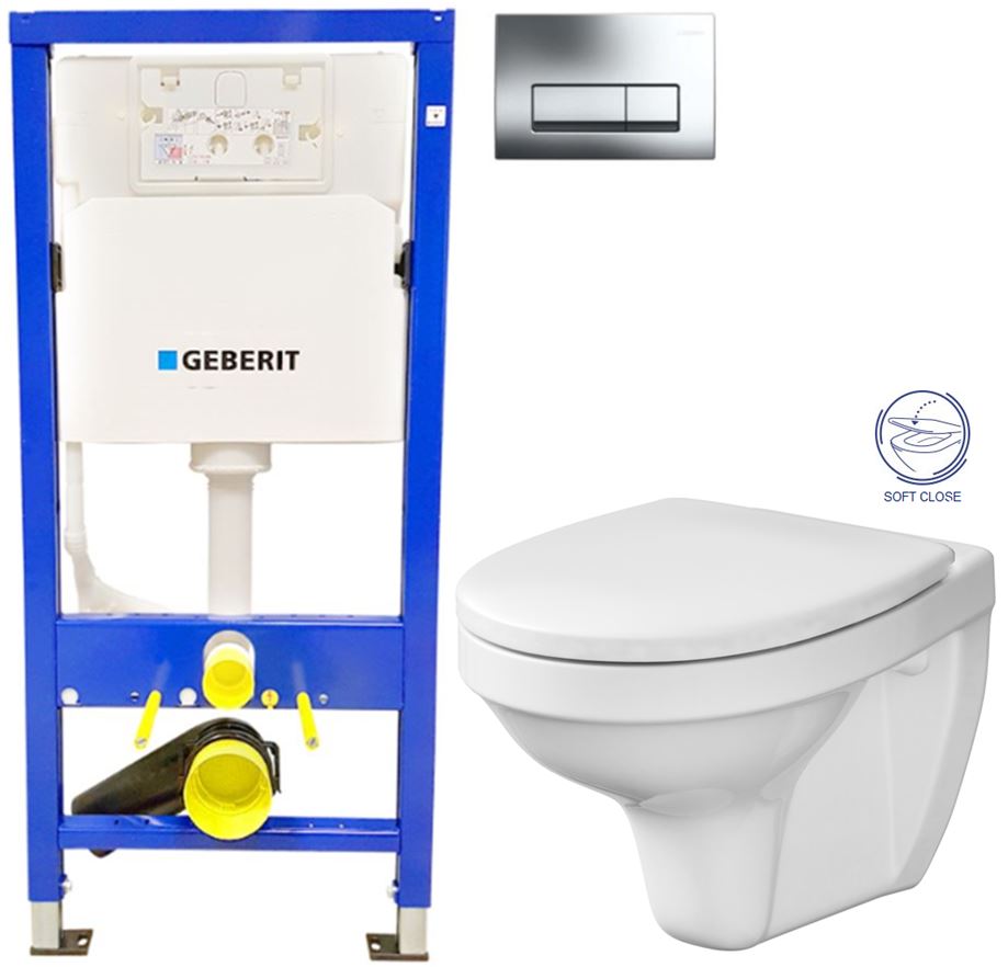 Obrázok /SET - SET Duofix Sada pro závěsné WC 458.103.00.1 + tlačítko DELTA51 CHROM + WC CERSANIT DELFI + SOFT SEDÁTKO (458.103.00.1 51CR DE2)