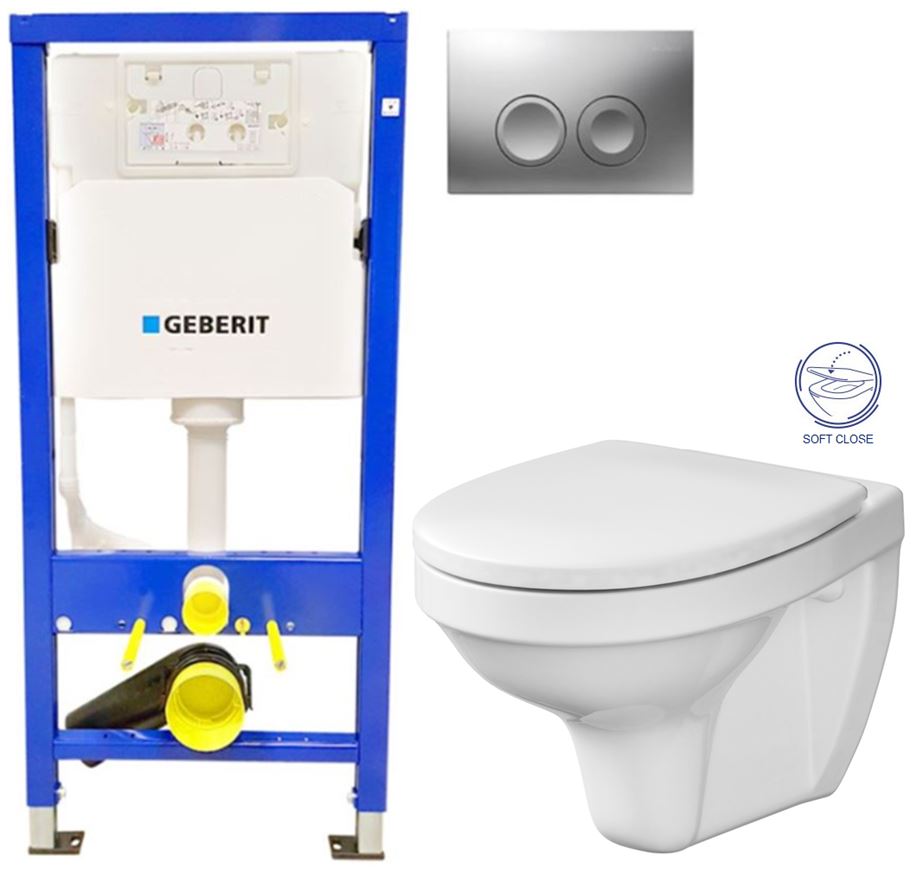 Obrázok /SET - SET Duofix Sada pro závěsné WC 458.103.00.1 + tlačítko DELTA21 matné + WC CERSANIT DELFI + SOFT SEDÁTKO (458.103.00.1 21MA DE2)