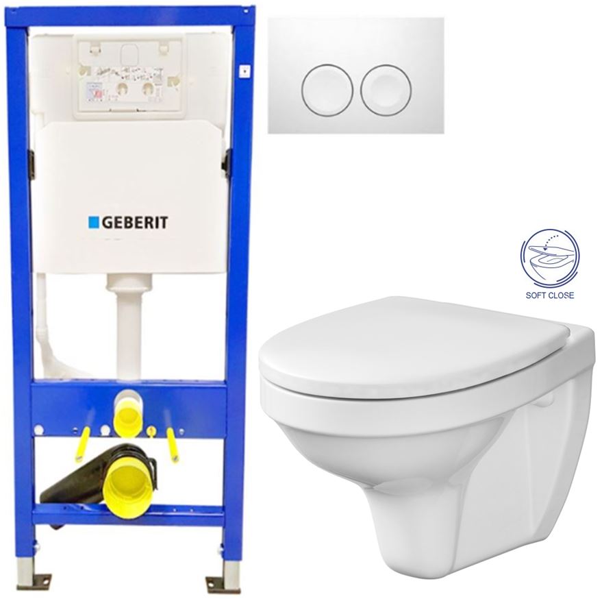 Obrázok /SET - SET Duofix Sada pro závěsné WC 458.103.00.1 + tlačítko DELTA21 bílé + WC CERSANIT DELFI + SOFT SEDÁTKO (458.103.00.1 21BI DE2)