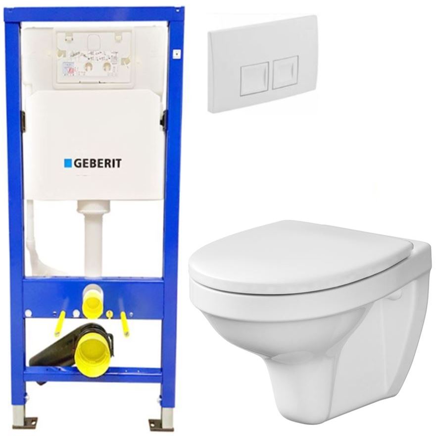 Obrázok /SET - SET Duofix Sada pro závěsné WC 458.103.00.1 + tlačítko DELTA50 bílé + WC CERSANIT DELFI + SEDÁTKO (458.103.00.1 50BI DE1)