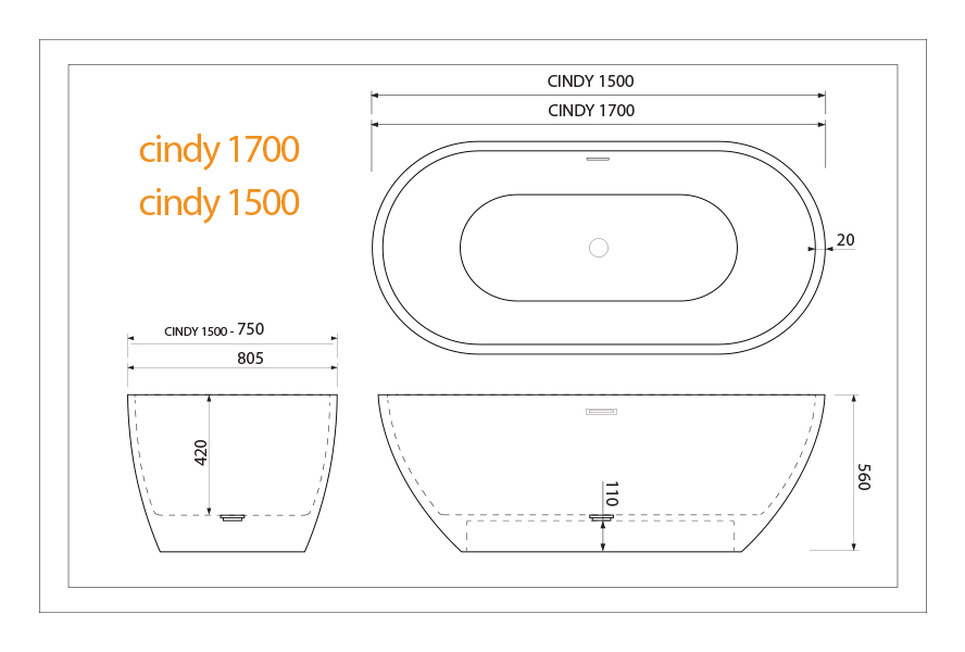 Obrázok Aquatek - CINDY 150x75cm koupací vana z litého mramoru (CINDY150)