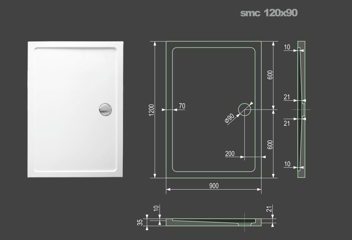 Obrázok Aquatek - SMC 120x90cm sprchová vanička z tvrzeného polymeru (SMC1290)