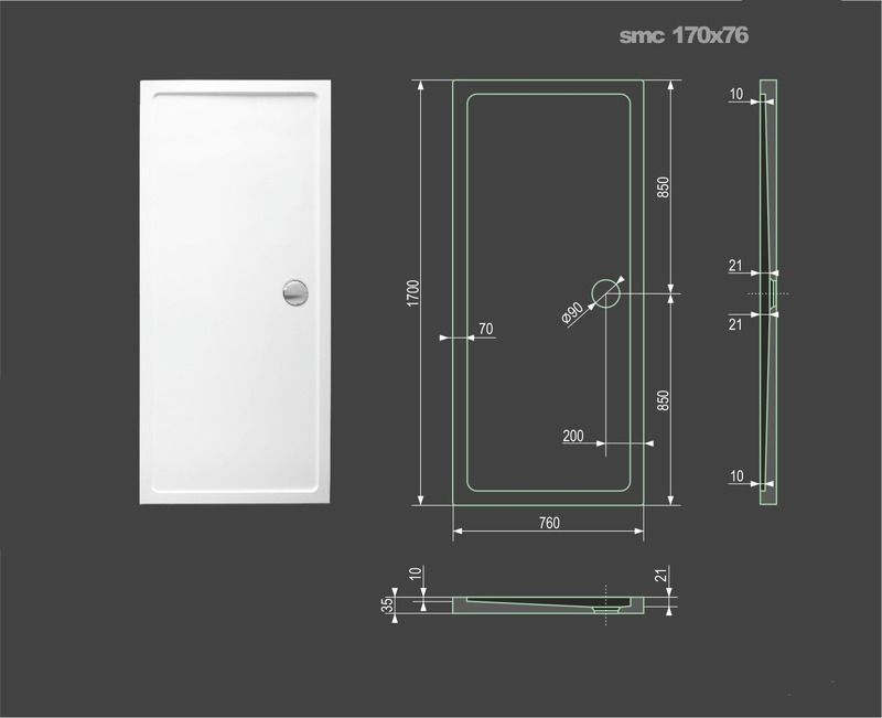 Obrázok Aquatek - SMC 170x76 cm sprchová vanička z tvrzeného polymeru (SMC17076)