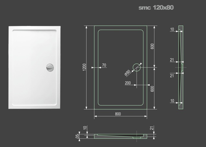 Obrázok Aquatek - SMC 120x80cm sprchová vanička z tvrzeného polymeru (SMC12080)