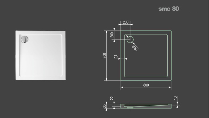 Obrázok Aquatek - SMC 80x80cm sprchová vanička z tvrzeného polymeru čtvercová (SMC80CTV)