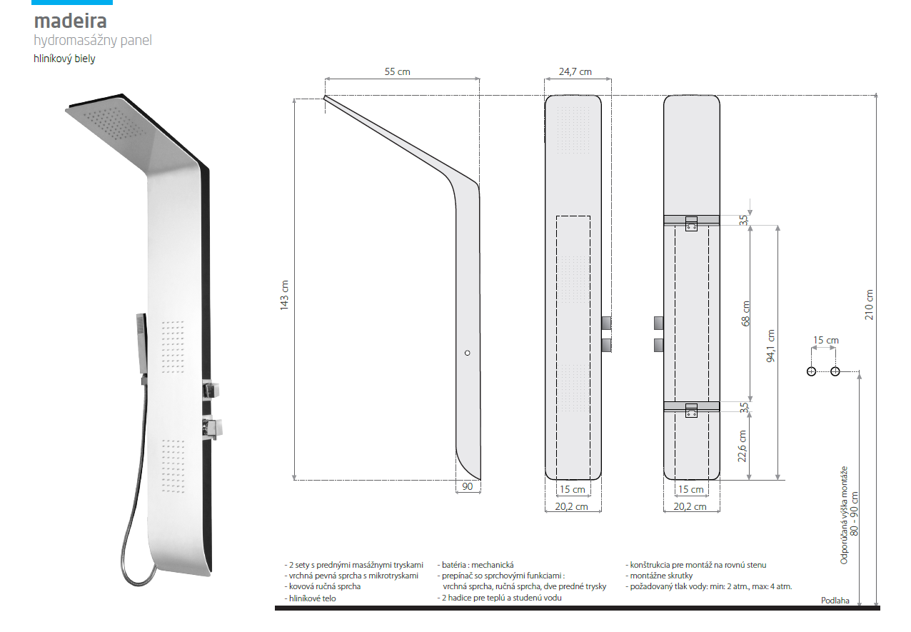 Obrázok Aquatek - Madeira hydromasážní sprchový panel (Madeira)