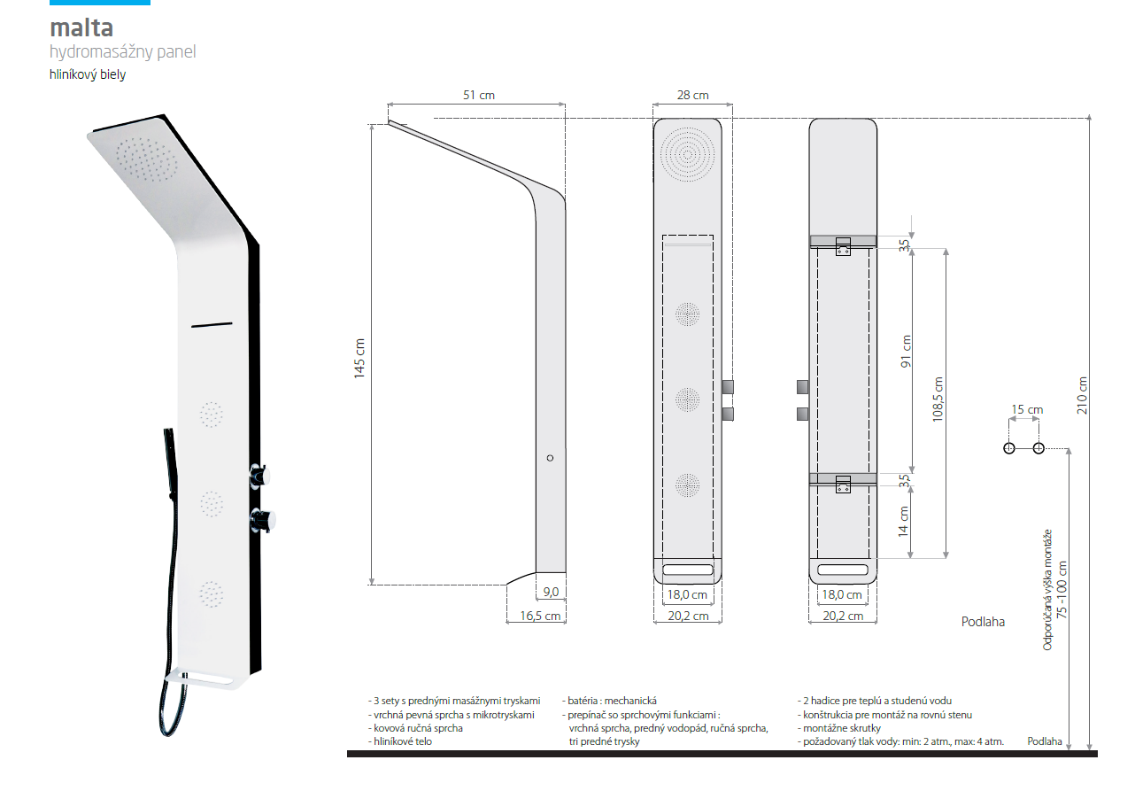 Obrázok Aquatek - Malta hydromasážní sprchový panel (Malta)