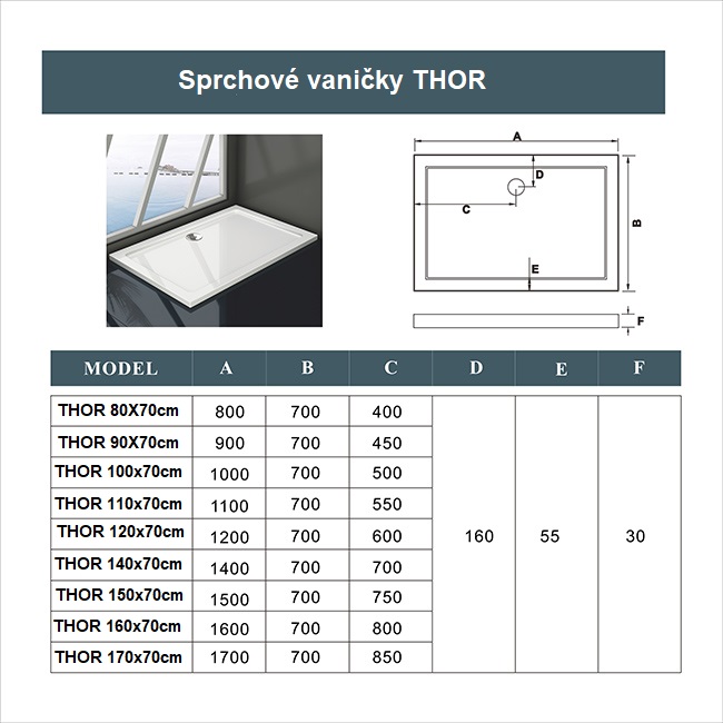 Obrázok H K - THOR Sprchová vanička z litého mramoru, obdélník, 90x70x3 cm (SE-THOR-9070)