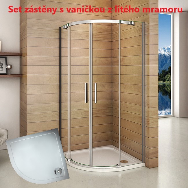 Obrázok H K - Čtvrtkruhový sprchový kout HARMONY S4 90 cm s dvoudílnými posuvnými dveřmi a sprchovou vaničkou z litého mramoru (SE-HARMONYS490/ROCKY-90Q)