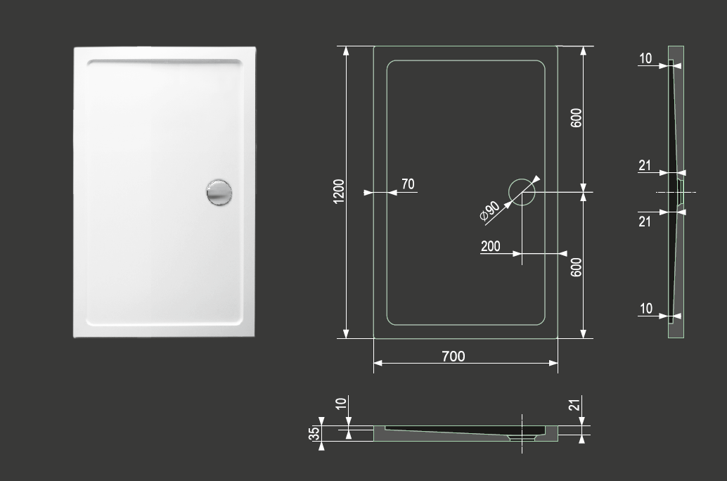 Obrázok Aquatek - SMC 120x70cm sprchová vanička z tvrzeného polymeru (SMC12070)