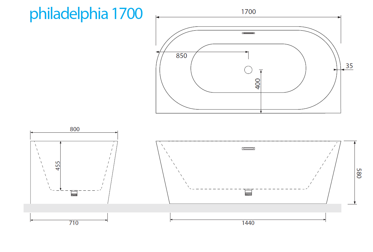 Obrázok Aquatek - Volně stojící akrylátová vana PHILADELPHIA 170x80 cm (PHILADELPHIA170)