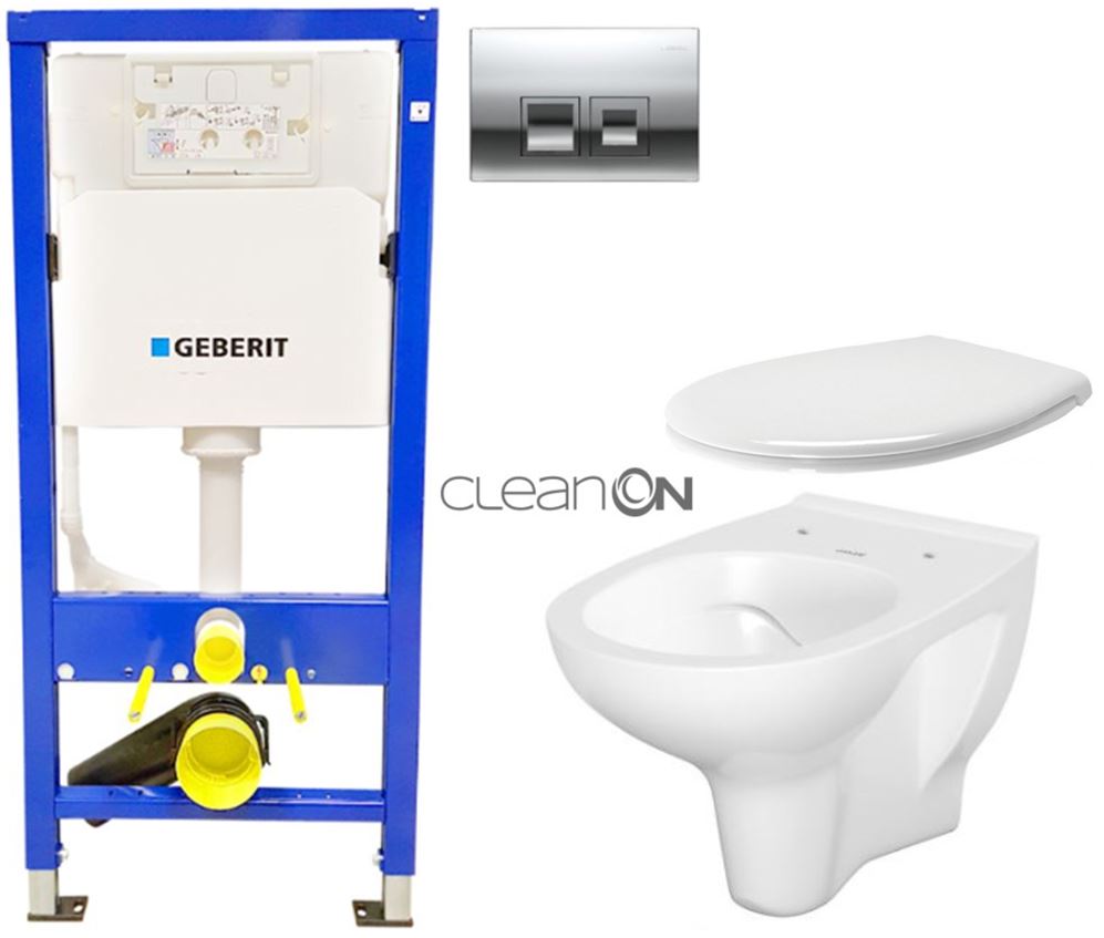 Obrázok GEBERIT - SET Duofix Sada pre závesné WC 458.103.00.1 + tlačidlo DELTA50 CHRÓM + WC CERSANIT ARTECO CLEANON + SEDADLO (458.103.00.1 50CR AT2)