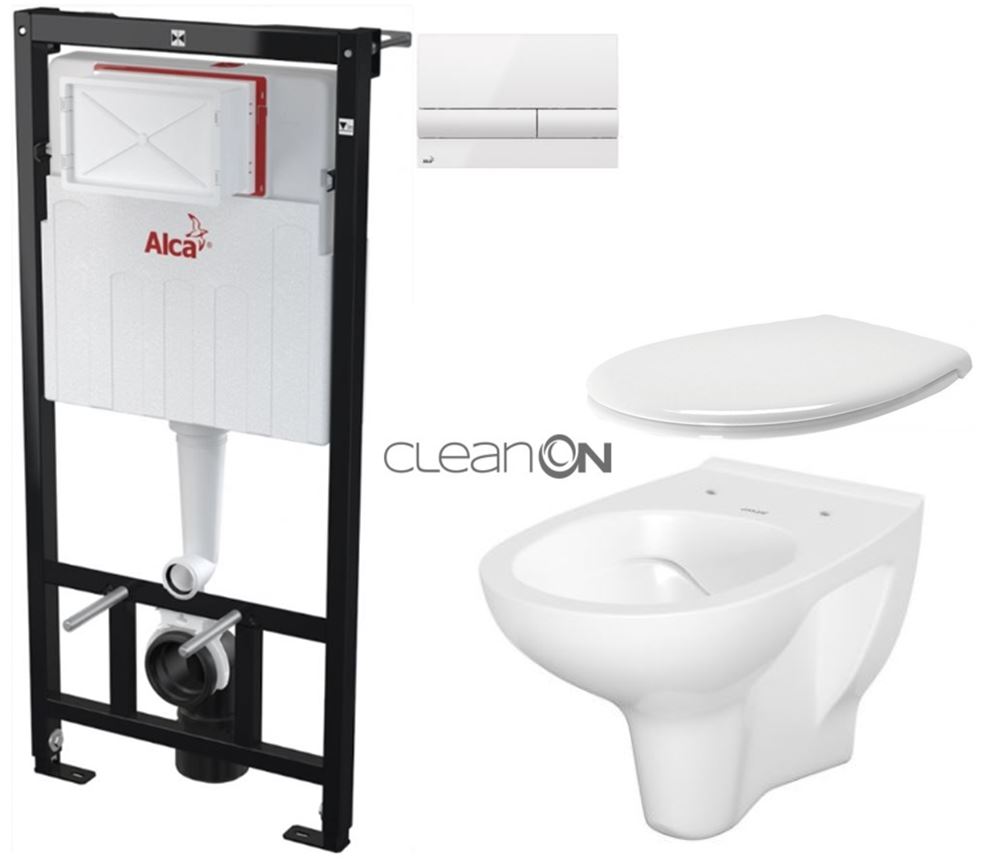 Obrázok /SET/ALCAPLAST - SET Sádromodul - predstenový inštalačný systém + tlačidlo M1710 + WC CERSANIT ARTECO CLEANON + SEDADLO (AM101/1120 M1710 AT2)