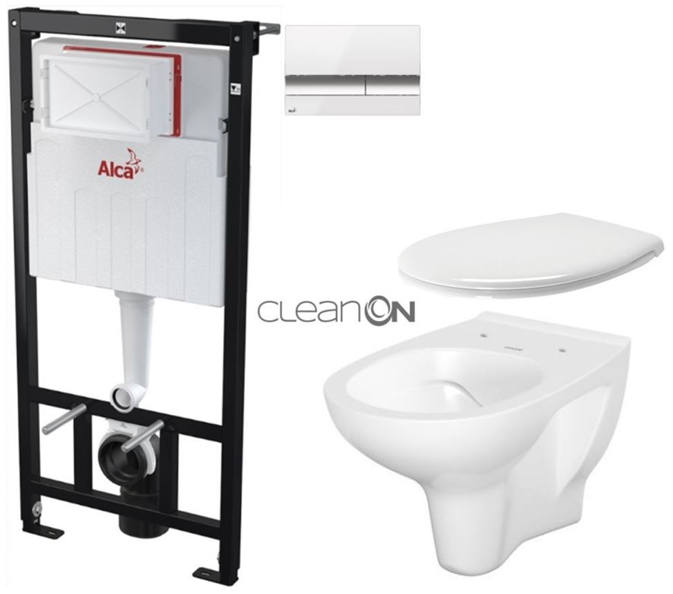 Obrázok /SET/ALCAPLAST - SET Sádromodul - predstenový inštalačný systém + tlačidlo M1720-1 + WC CERSANIT ARTECO CLEANON + SEDADLO (AM101/1120 M1720-1 AT2)