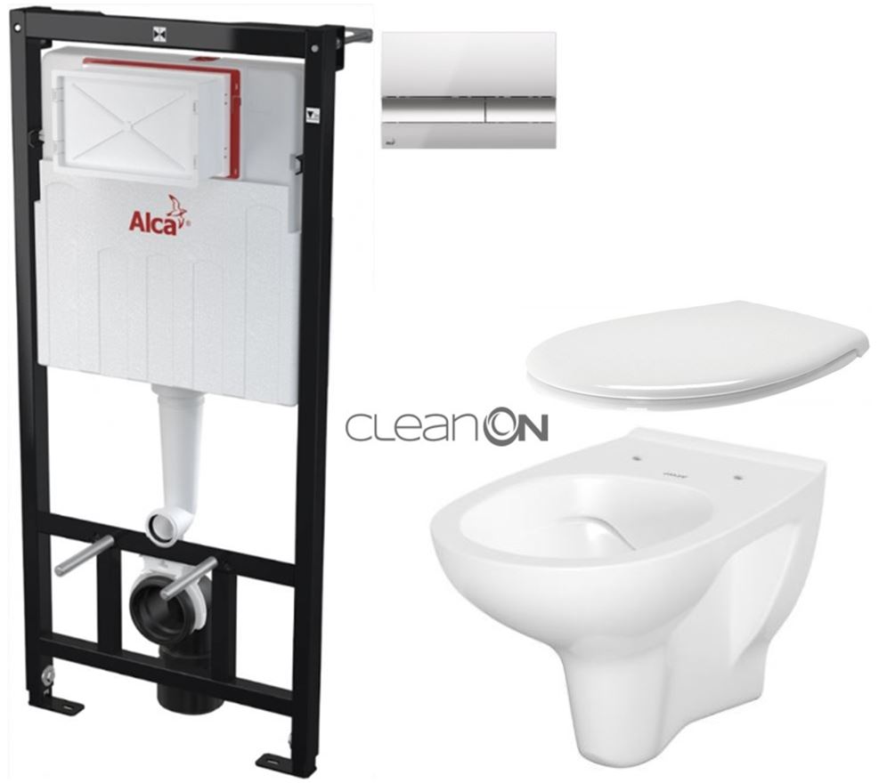 Obrázok /SET/ALCAPLAST - SET Sádromodul - predstenový inštalačný systém + tlačidlo M1721 + WC CERSANIT ARTECO CLEANON + SEDADLO (AM101/1120 M1721 AT2)