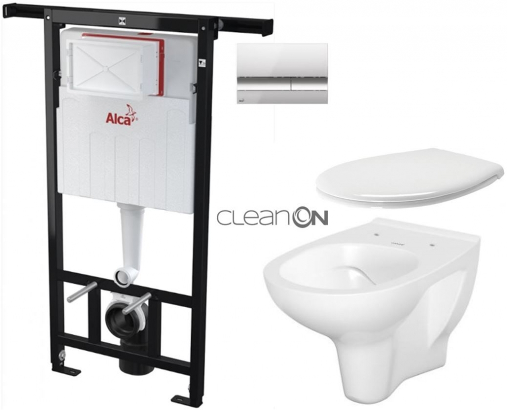 Obrázok /SET/ALCAPLAST - SET Jádromodul - predstenový inštalačný systém + tlačidlo M1721 + WC CERSANIT ARTECO CLEANON + SEDADLO (AM102/1120 M1721 AT2)