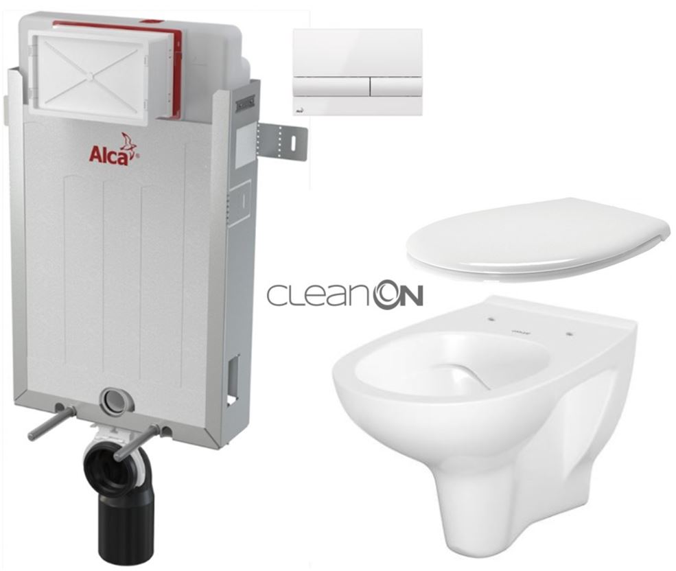 Obrázok /SET/ALCAPLAST - SET Renovmodul - predstenový inštalačný systém + tlačidlo M1710 + WC CERSANIT ARTECO CLEANON + SEDADLO (AM115/1000 M1710 AT2)