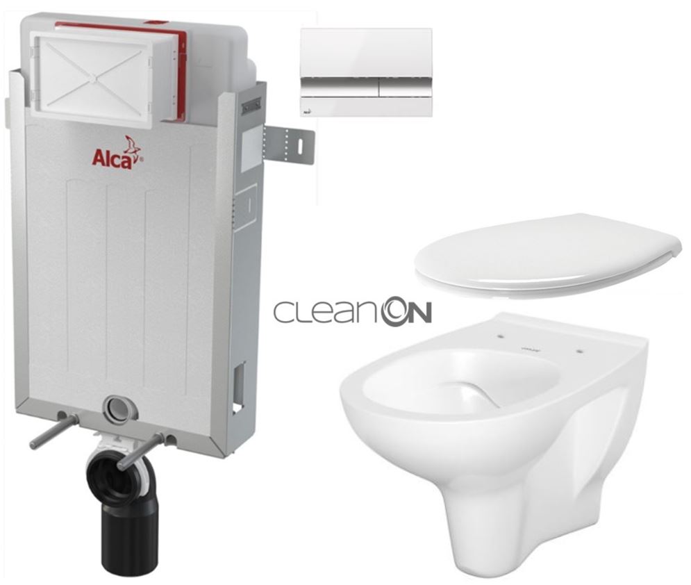 Obrázok /SET/ALCAPLAST - SET Renovmodul - predstenový inštalačný systém + tlačidlo M1720-1 + WC CERSANIT ARTECO CLEANON + SEDADLO (AM115/1000 M1720-1 AT2)