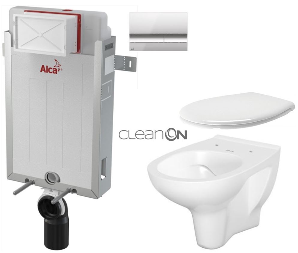 Obrázok /SET/ALCAPLAST - SET Renovmodul - predstenový inštalačný systém + tlačidlo M1721 + WC CERSANIT ARTECO CLEANON + SEDADLO (AM115/1000 M1721 AT2)