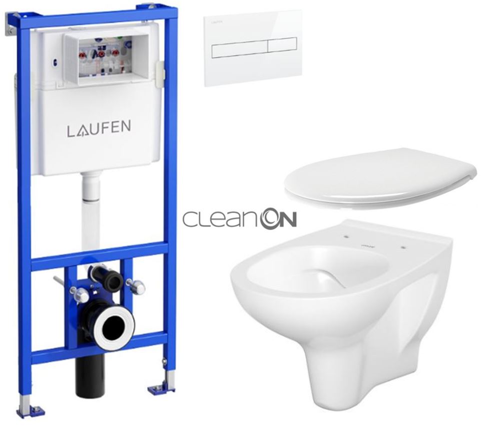 Obrázok /SET/LAUFEN - Rámový podomietkový modul CW1 SET BIELA + ovládacie tlačidlo BIELE + WC CERSANIT ARTECO CLEAN ON + SEDADLO (H8946600000001BI AT2)