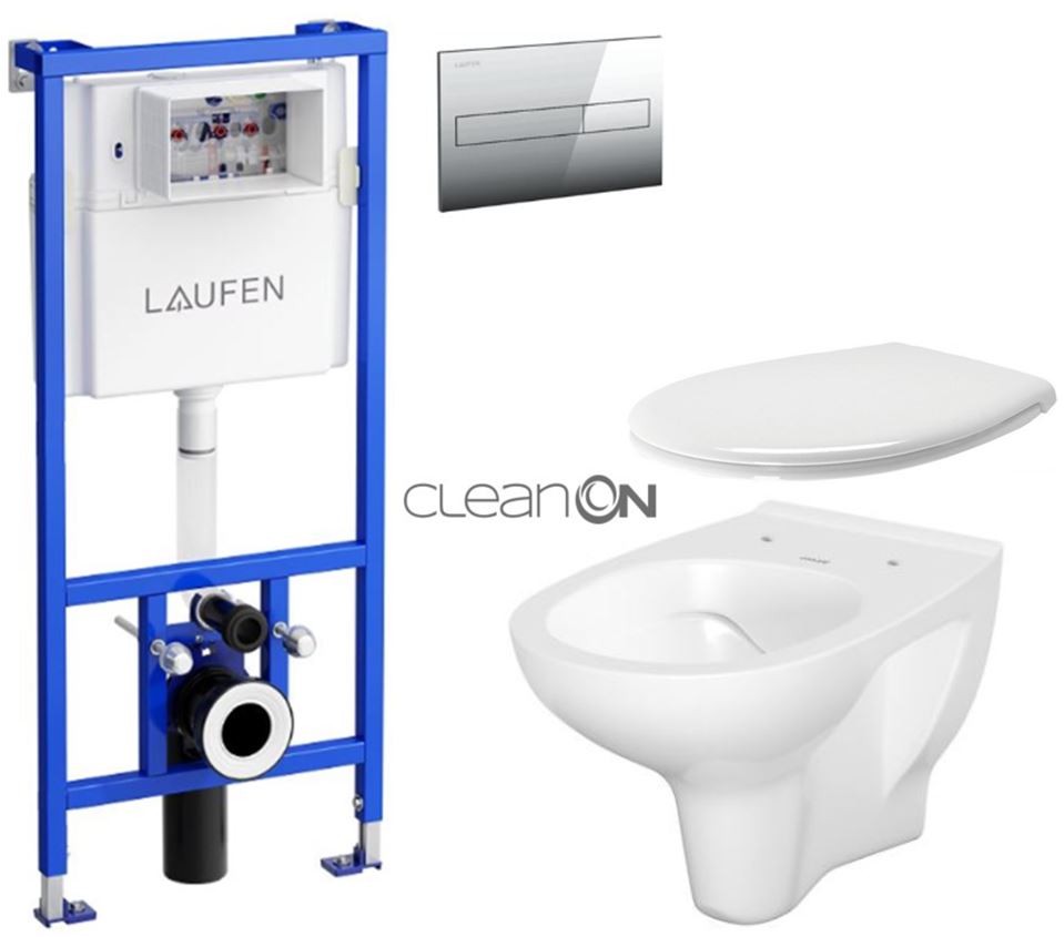 Obrázok /SET/LAUFEN - Rámový podomietkový modul CW1 SET + ovládacie tlačidlo CHRÓM + WC CERSANIT ARTECO CLEAN ON + SEDADLO (H8946600000001CR AT2)