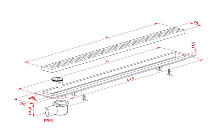 Obrázok Plast Brno - PB KLASIK odtokový žľab do priestoru, 800 mm (kút min.900mm) SZK0800 SZK0800