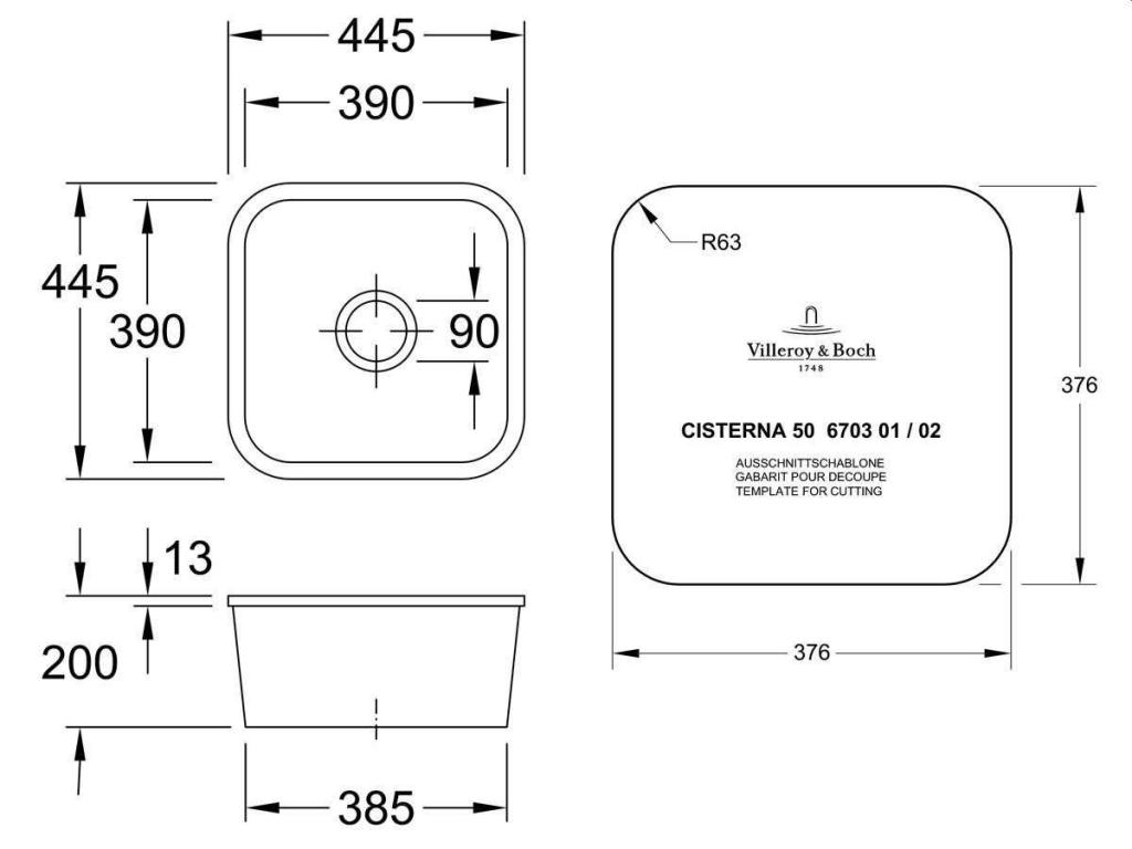 Obrázok VILLEROY & BOCH VILLEROY & BOCH - Keramický drez Cisterna 50 chromit podstavný 445 x 445 bez excentra 670301J0