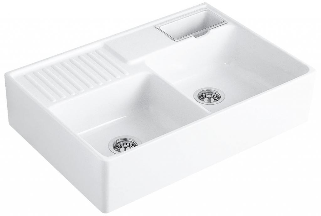 Obrázok VILLEROY & BOCH VILLEROY & BOCH - Keramický drez Double-bowl sink Stone white modulový 895 x 630 x 220 bez excentra 632391RW