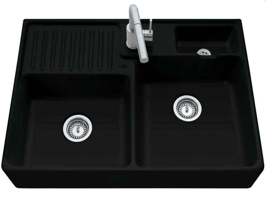 Obrázok VILLEROY & BOCH VILLEROY & BOCH - Keramický drez Double-bowl sink Ebony modulový 895 x 630 x 220 bez excentra 632391S5