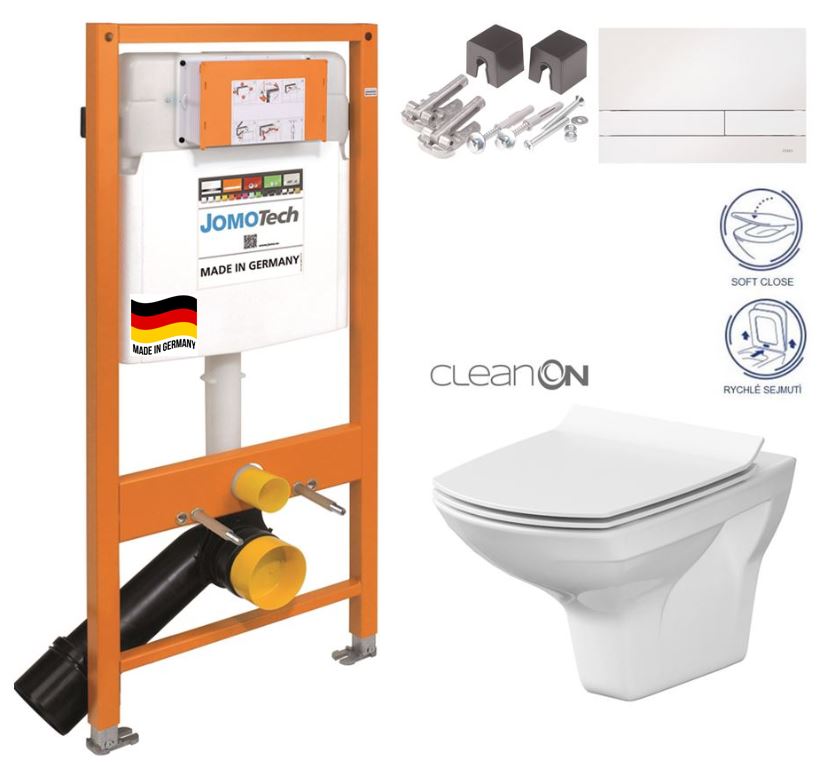 Obrázok SET JOMO Duofix modul pro závěsné WC + tlačítko + montážní sada + sedátko + WC CERSANIT CLEANON CARINA (174-91100900-00 CA3)