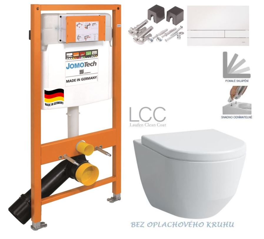 Obrázok SET JOMO Duofix modul pro závěsné WC + tlačítko + montážní sada + sedátko + WC LAUFEN LCC RIMLESS (174-91100900-00 LP2)