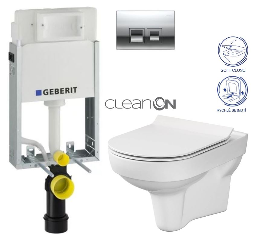 Obrázok GEBERIT KOMBIFIXBasic vč. chromového tlačítka DELTA 50 + WC CERSANIT CITY NEW CLEANON + WC SEDÁTKO SLIM (110.100.00.1 50CR CI2)