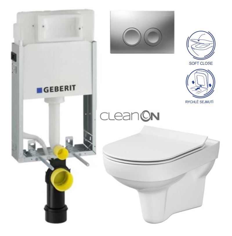 Obrázok GEBERIT KOMBIFIXBasic vč. matného tlačítka DELTA 21 + WC CERSANIT CITY NEW CLEANON + WC SEDÁTKO SLIM (110.100.00.1 21MA CI2)