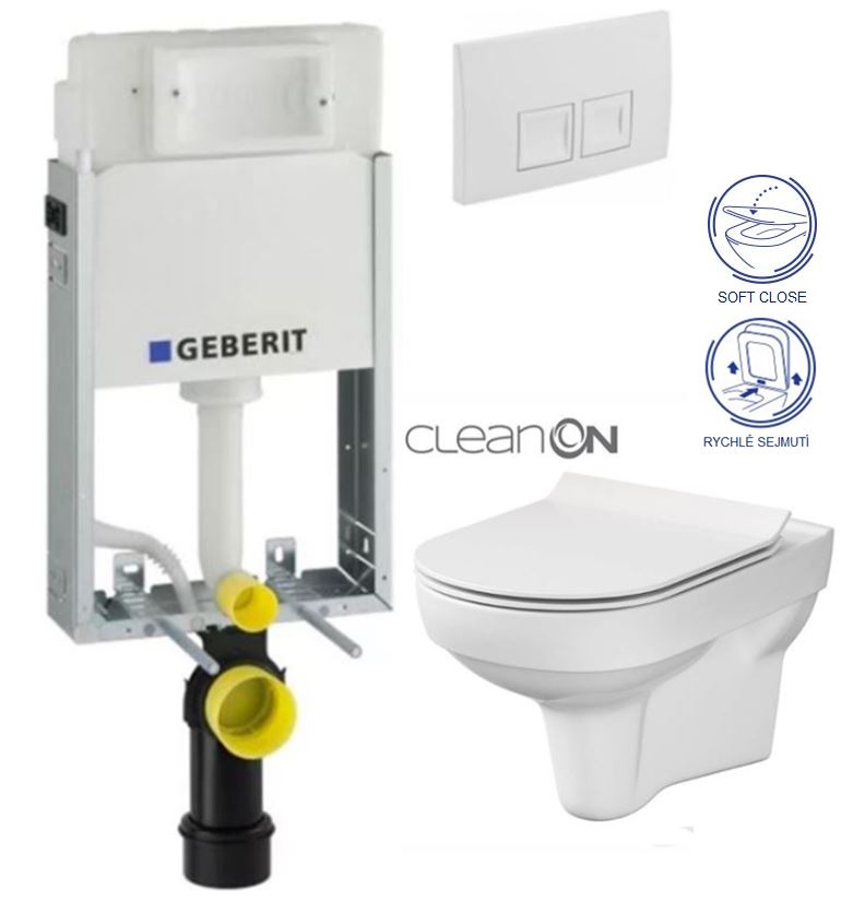 Obrázok GEBERIT KOMBIFIXBasic vč. bílého tlačítka DELTA 50 + WC CERSANIT CITY NEW CLEANON + WC SEDÁTKO SLIM (110.100.00.1 50BI CI2)