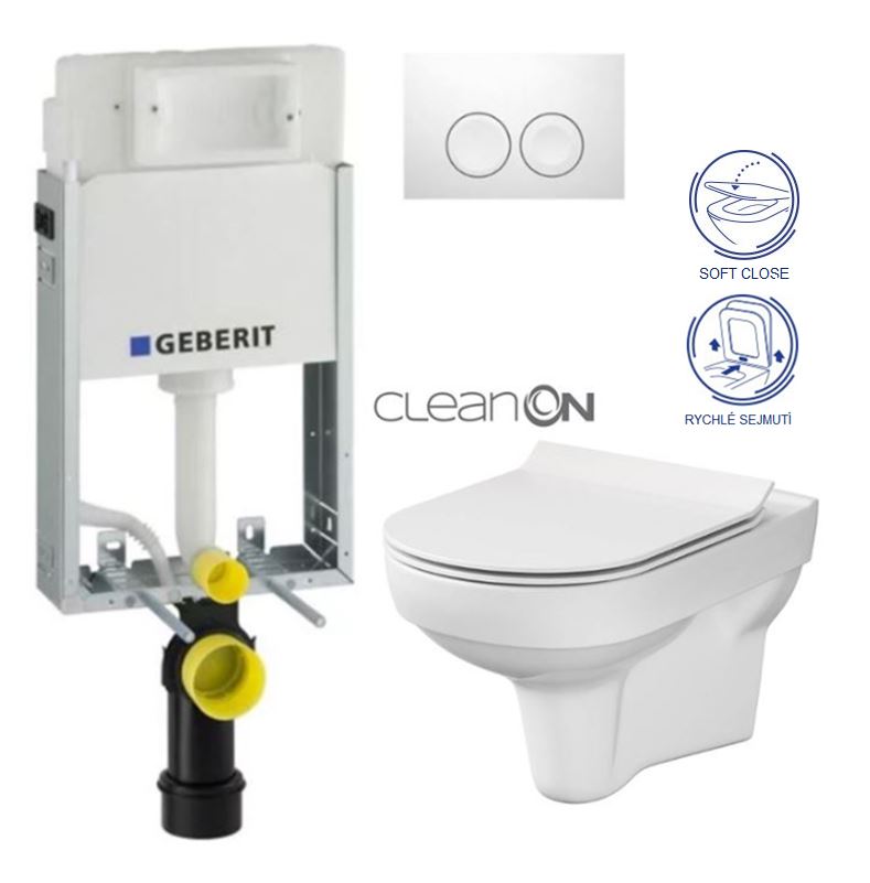 Obrázok GEBERIT KOMBIFIXBasic vč. bílého tlačítka DELTA 21 + WC CERSANIT CITY NEW CLEANON + WC SEDÁTKO SLIM (110.100.00.1 21BI CI2)