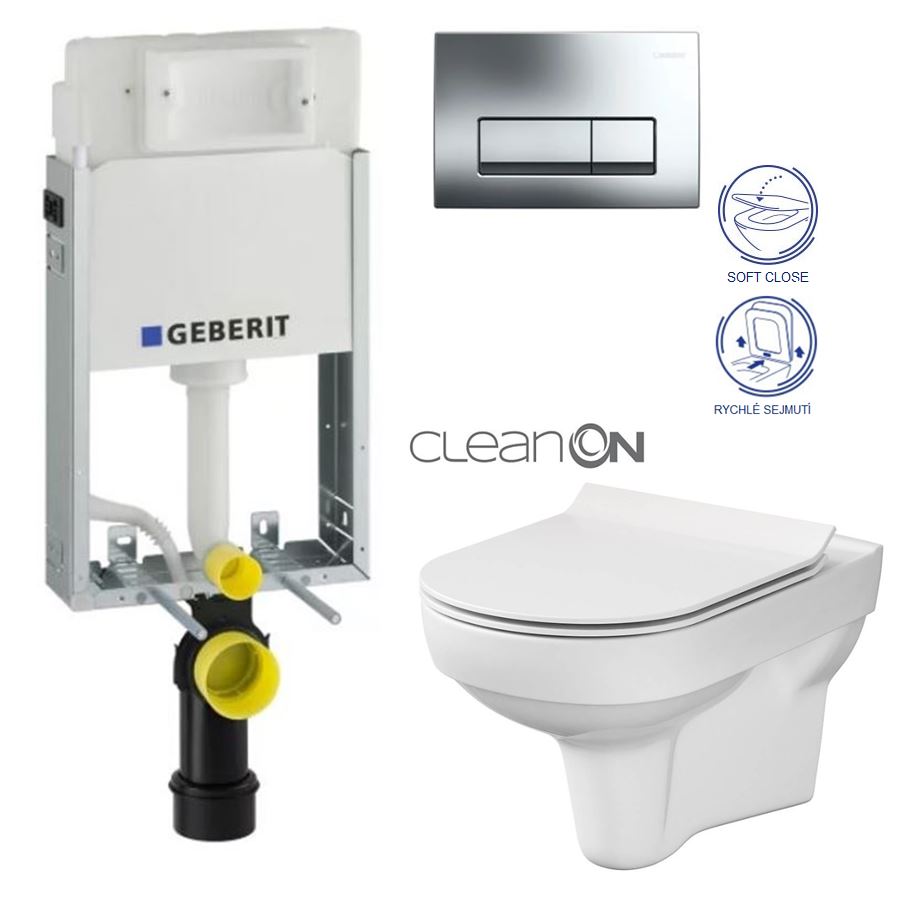 Obrázok GEBERIT KOMBIFIXBasic vč. chromového tlačítka DELTA 51 + WC CERSANIT CITY NEW CLEANON + WC SEDÁTKO SLIM (110.100.00.1 51CR CI2)