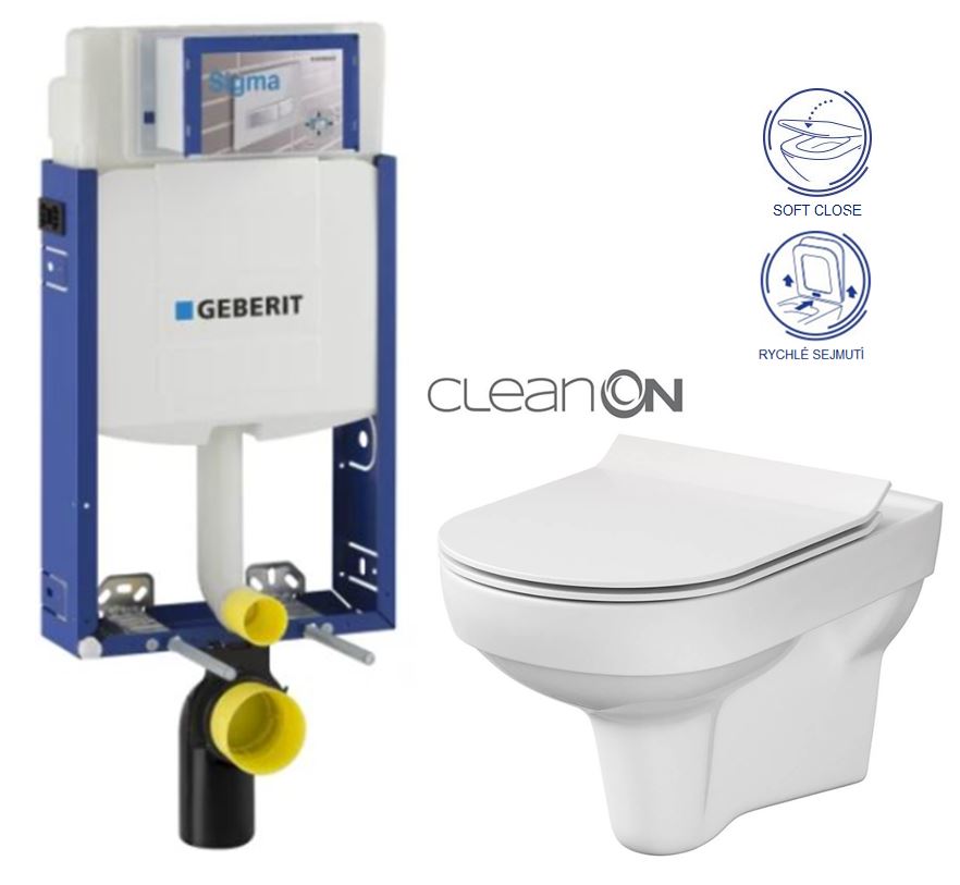 Obrázok GEBERIT KOMBIFIX ECO, nádržka UP 320 bez ovládací desky + WC CERSANIT CITY NEW CLEANON + WC SEDÁTKO SLIM (110.302.00.5 CI2)